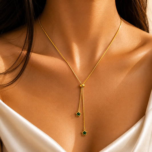 Emerald Star Drop Lariat Necklace