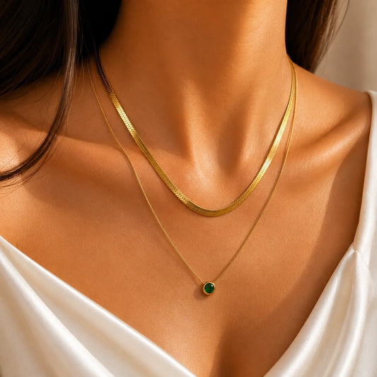 Emerald Baguette Layered Necklace