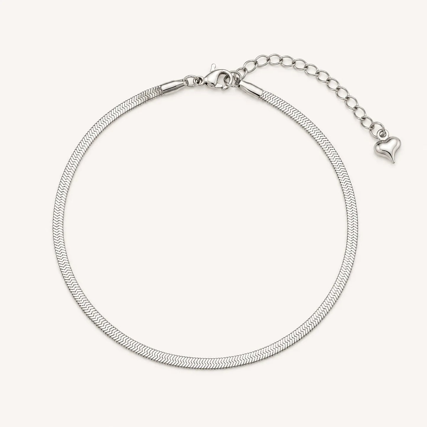 Heart Snake Chain Anklet- 18K White Gold Plated