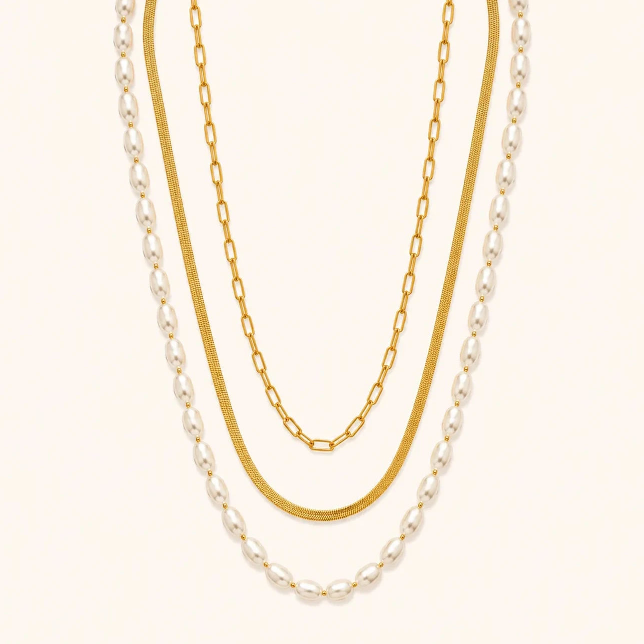 Elegant Pearl Layered Necklace -18K Gold Plated