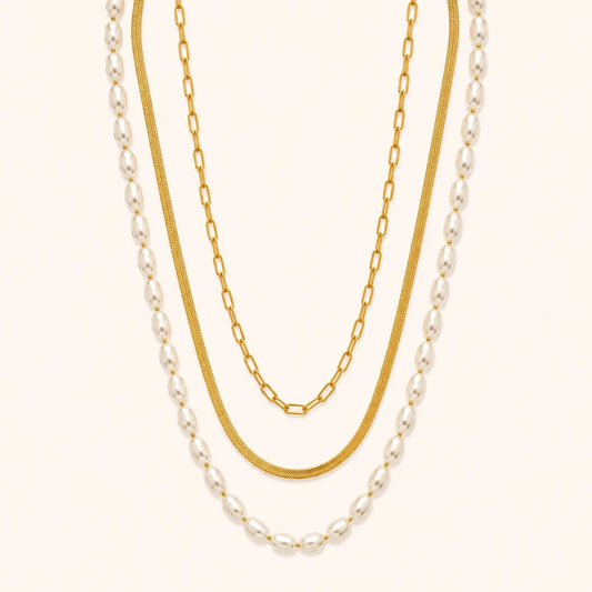 Elegant Pearl Layered Necklace -18K Gold Plated