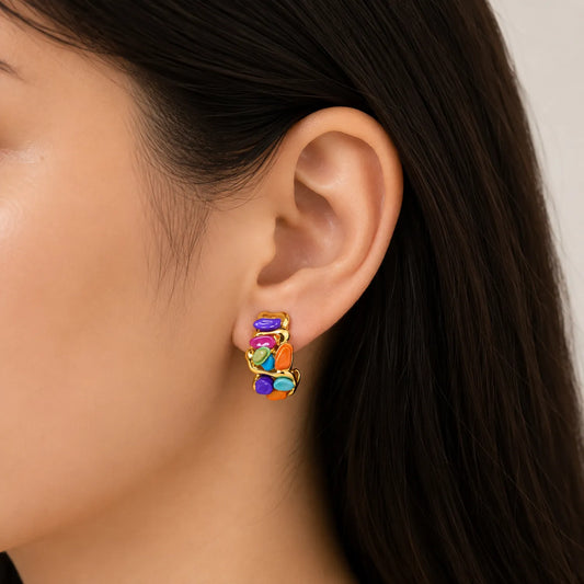 Color Pop Gold Huggie Earrings- 18K Gold Plated