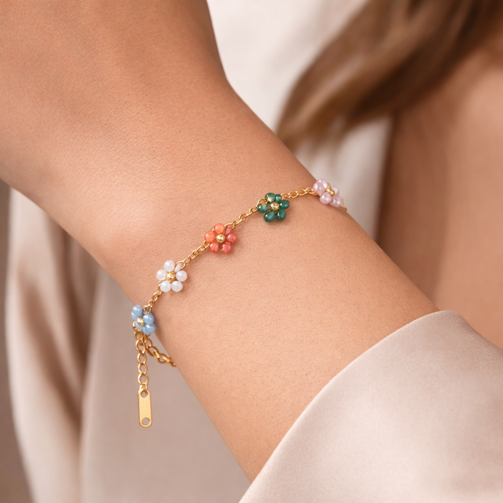 multicolor Floral Chain Bracelet -18K Gold Plated