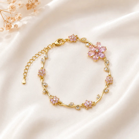 Pink Blush Petal Bracelet- 18K Gold Plated