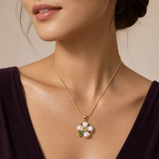 Pearl Petal Blossom Necklace -18K Gold Plated