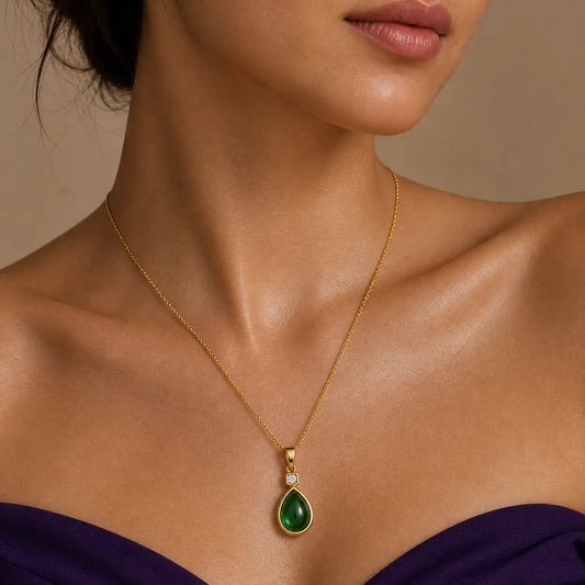 Emerald Dewdrop Pendant -18K Gold Plated