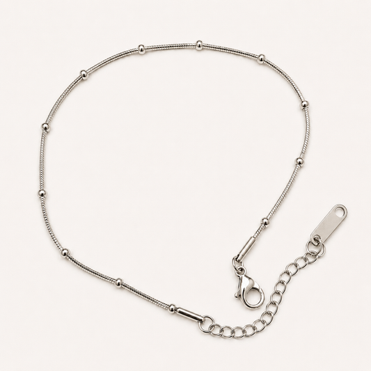 Celeste Beaded Silver Anklet-18K White Gold Plated