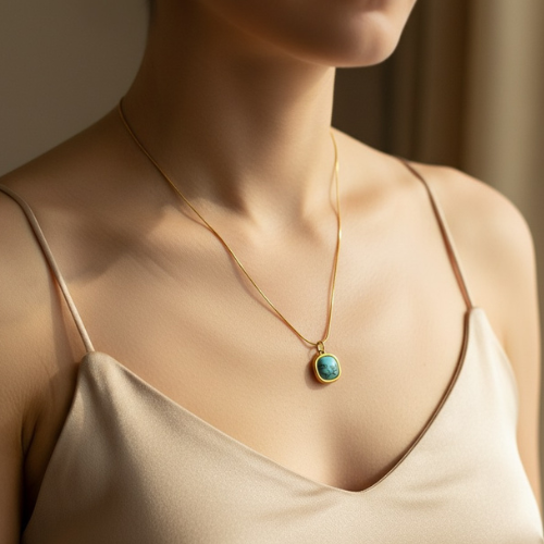 Gold Turquoise Pendant Necklace