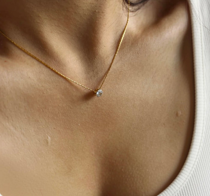 Minimal Stone Necklace -18K Gold Plated