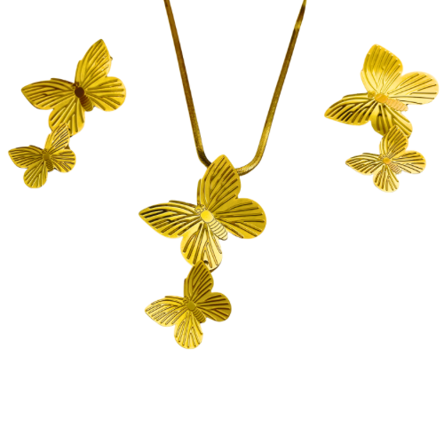 Gold butterfly choker earring set