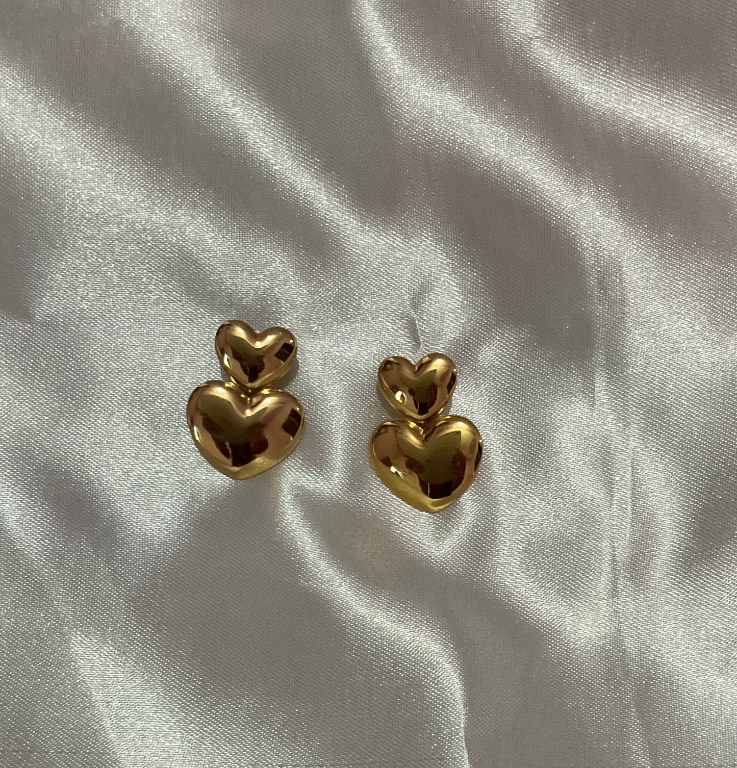 Stacked Heart Stud Earrings -18K Gold Plated