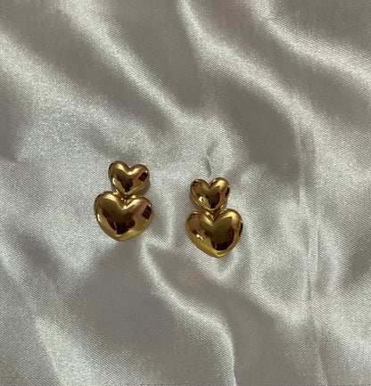 Stacked Heart Stud Earrings -18K Gold Plated