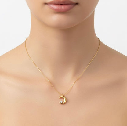 Moonlit Diamond Necklace -18K Gold Plated