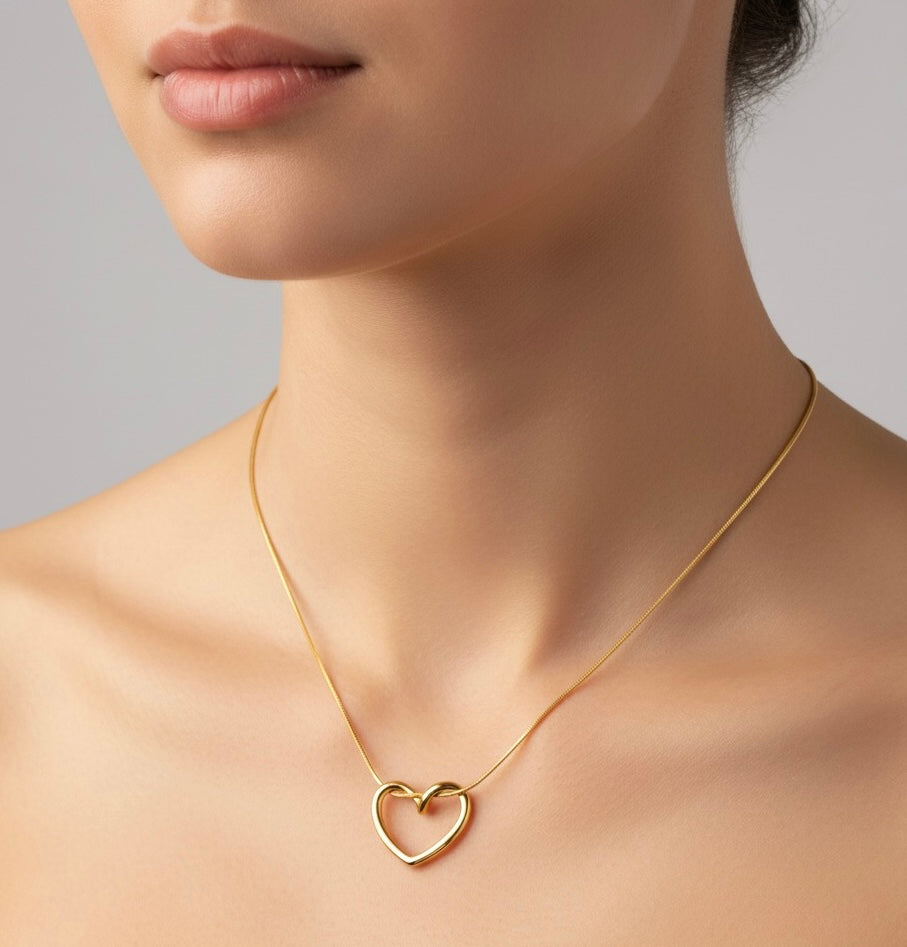 Tied Heart Pendant Necklace -18K Gold Plated