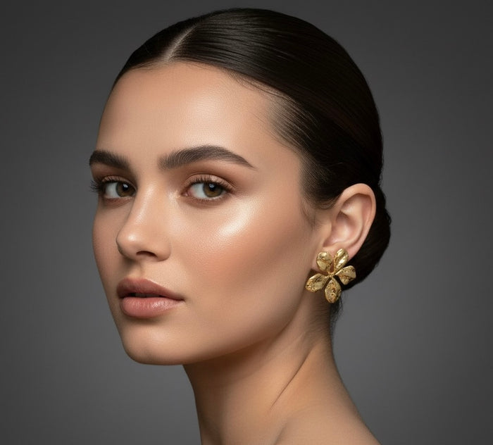 Hammered Blossom Stud Earrings -18K Gold Plated
