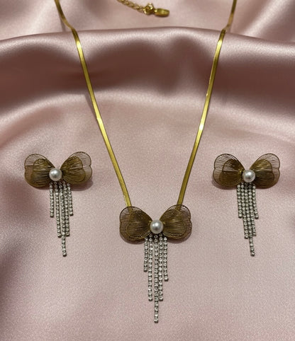 Bow choker earring set -18K Gold Plated