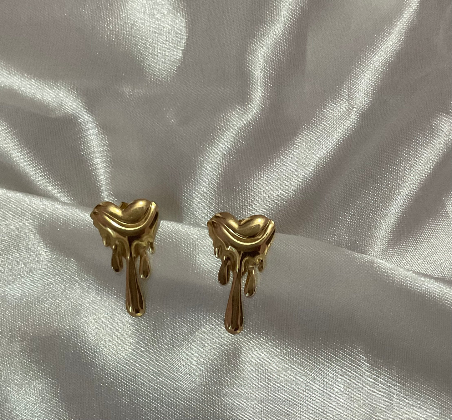 Dripping Gold Heart Stud Earrings -18K Gold Plated