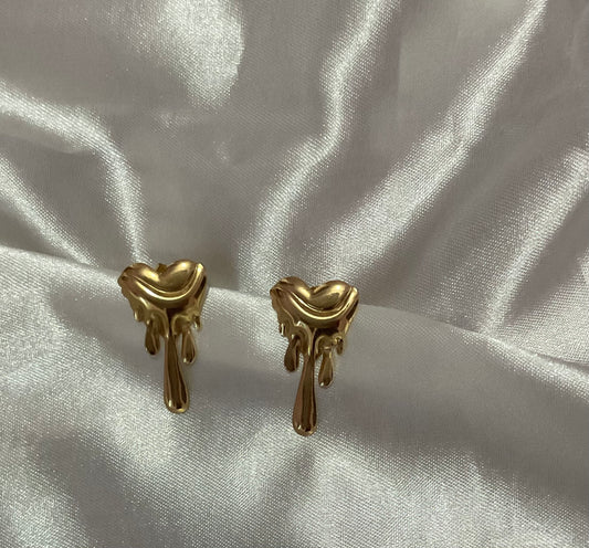 Dripping Gold Heart Stud Earrings