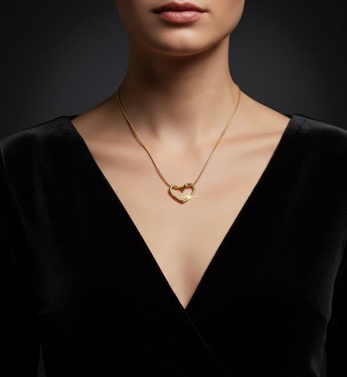 Tied Heart Pendant Necklace -18K Gold Plated
