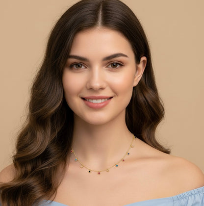 Multi-Stone Dainty Necklace -18K Gold Plated
