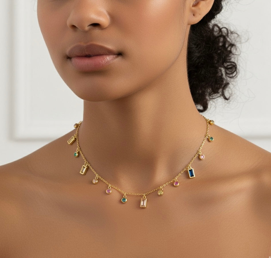 Celestial Multi-Stone Necklace -18K Gold Plated