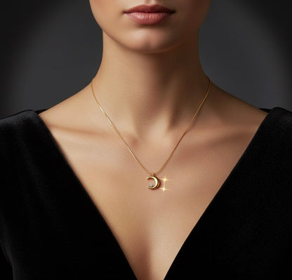 Moonlit Diamond Necklace -18K Gold Plated