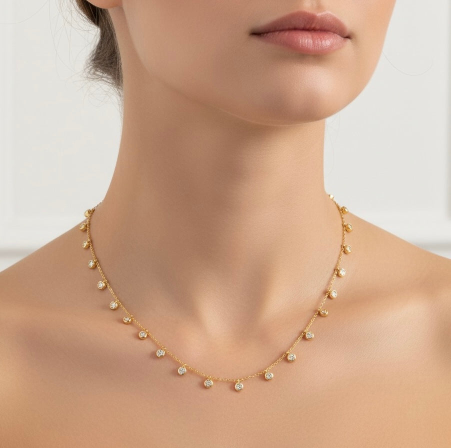 White Stone Dainty Necklace -18K Gold Plated