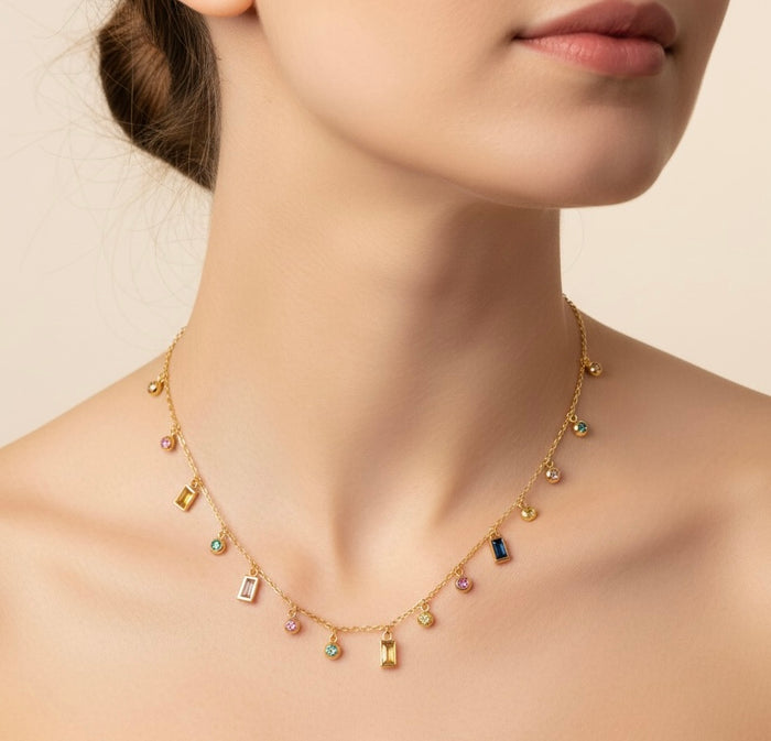 Celestial Multi-Stone Necklace -18K Gold Plated