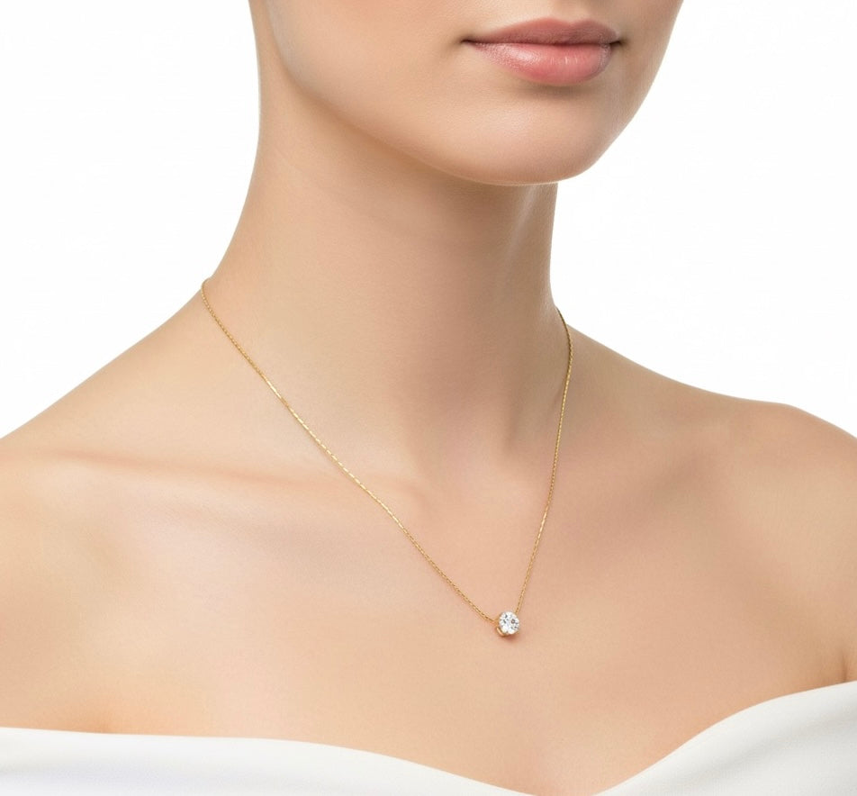 Minimal Stone Necklace -18K Gold Plated