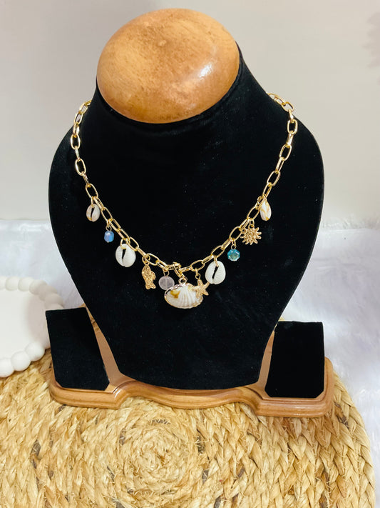 Cowrie Shell & Sun Charm Necklace