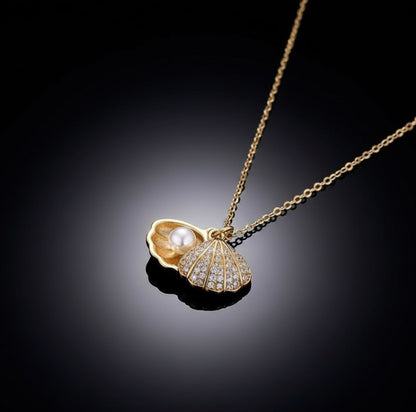 Secret Pearl Shell Pendant Necklace -18K Gold Plated