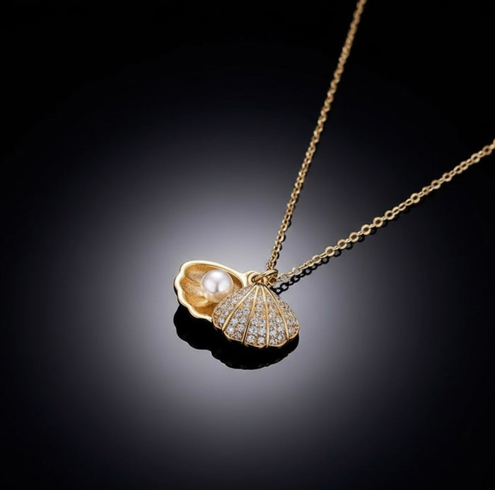 Secret Pearl Shell Pendant Necklace -18K Gold Plated