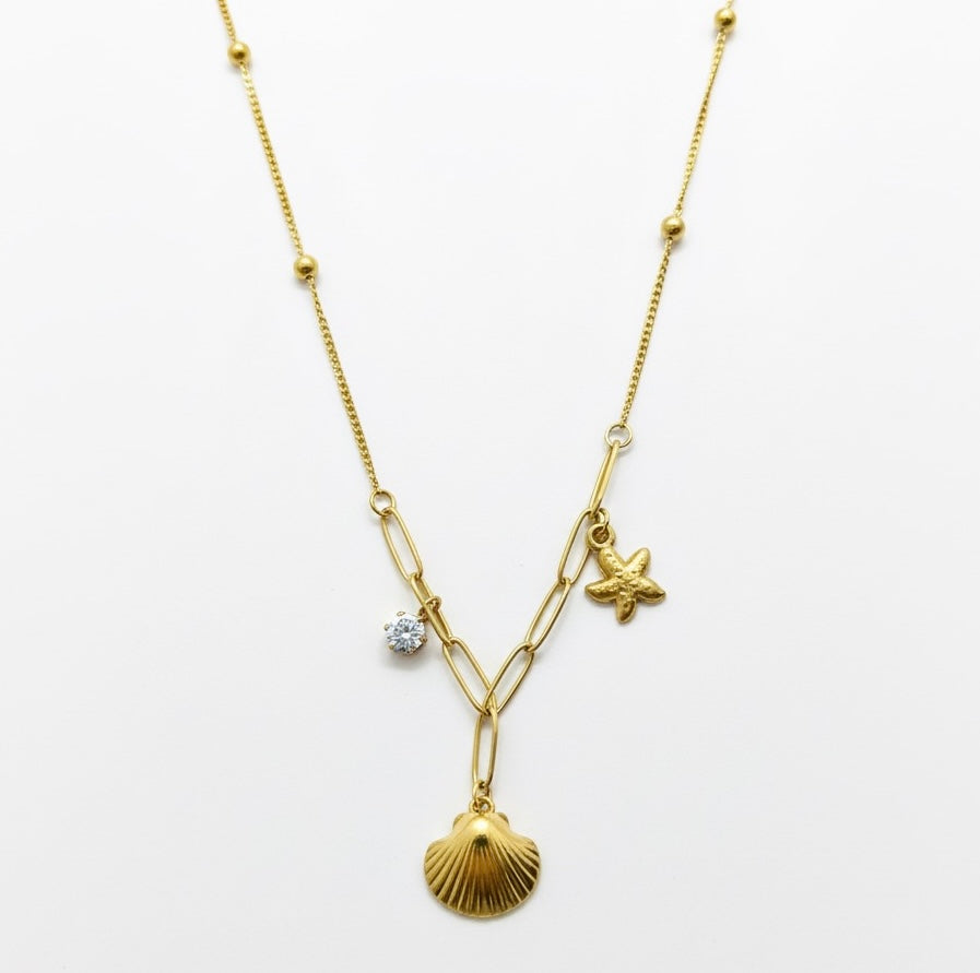 Seashell Charm Necklace -18K Gold Plated