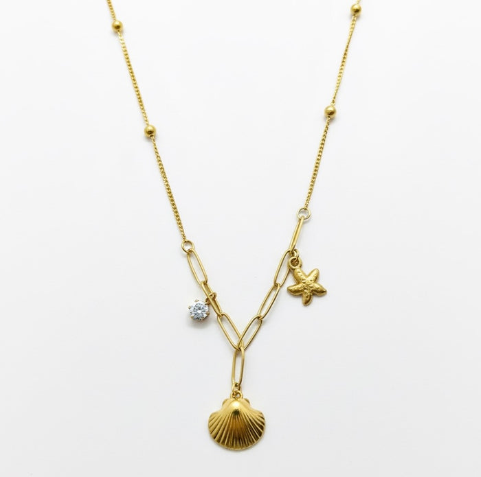 Seashell Charm Necklace -18K Gold Plated