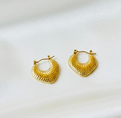 Puffed detailed hoops -18K Gold Plated