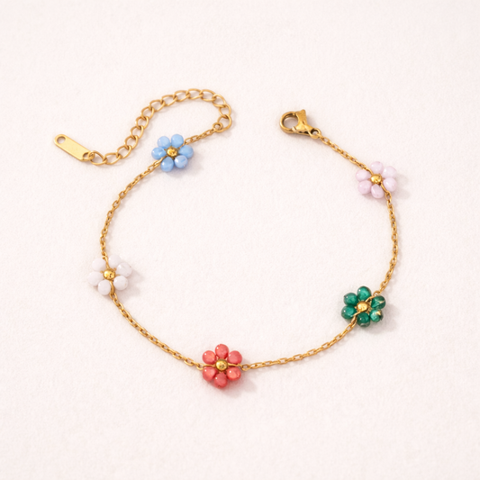 multicolor Floral Chain Bracelet -18K Gold Plated
