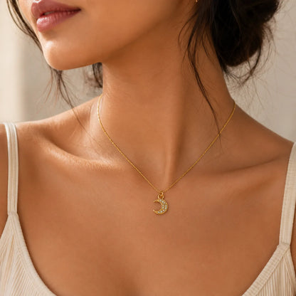 Celestial Crescent Moon Necklace | 18K Gold Plated