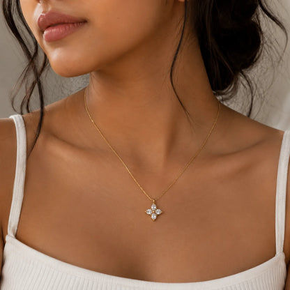 Crystal Clover Pendant Necklace | 18K Gold Plated