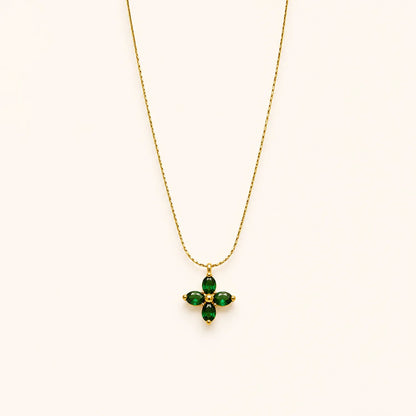 Emerald Crystal Clover Pendant| 18K Gold Plated