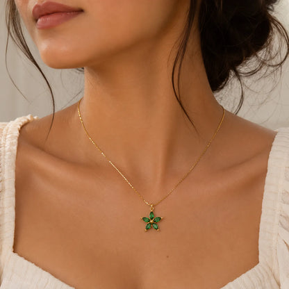 Emerald Star Pendant Necklace | 18K Gold Plated