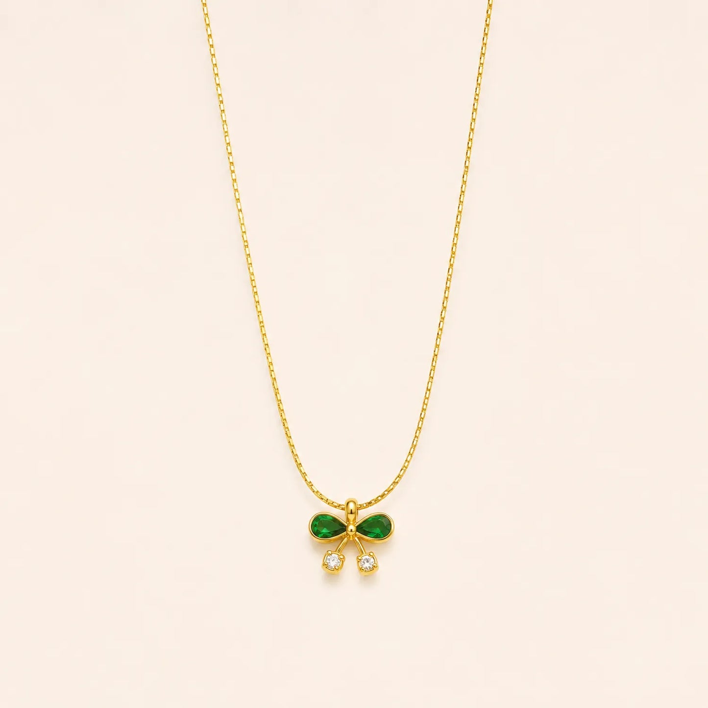Emerald Bow Pendant Necklace | 18K Gold Plated