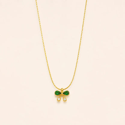 Emerald Bow Pendant Necklace | 18K Gold Plated