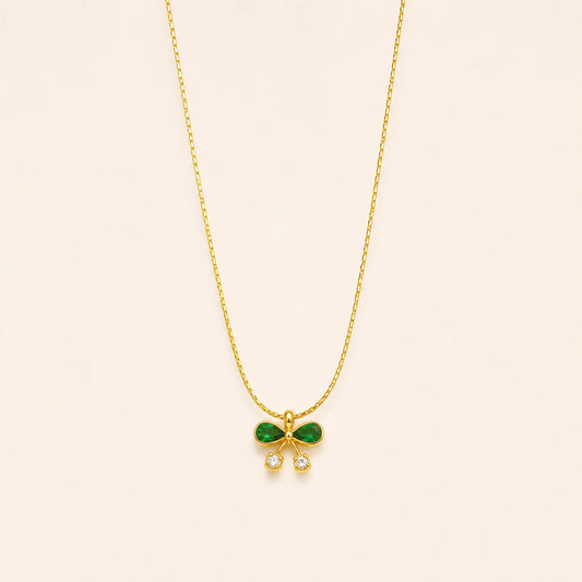 Emerald Bow Pendant Necklace | 18K Gold Plated