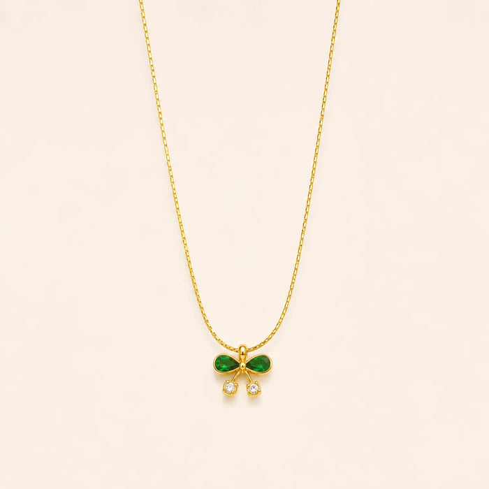 Emerald Bow Pendant Necklace | 18K Gold Plated