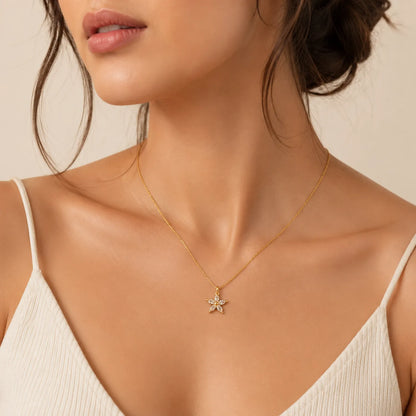 Diamond Star Pendant Necklace | 18K Gold Plated