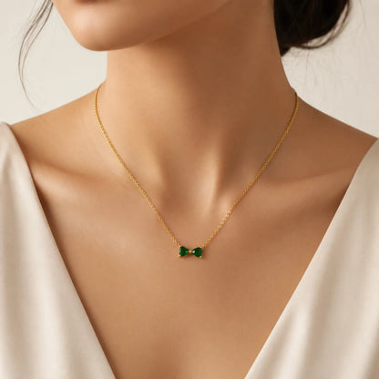 Minimal Emerald Bow Necklace