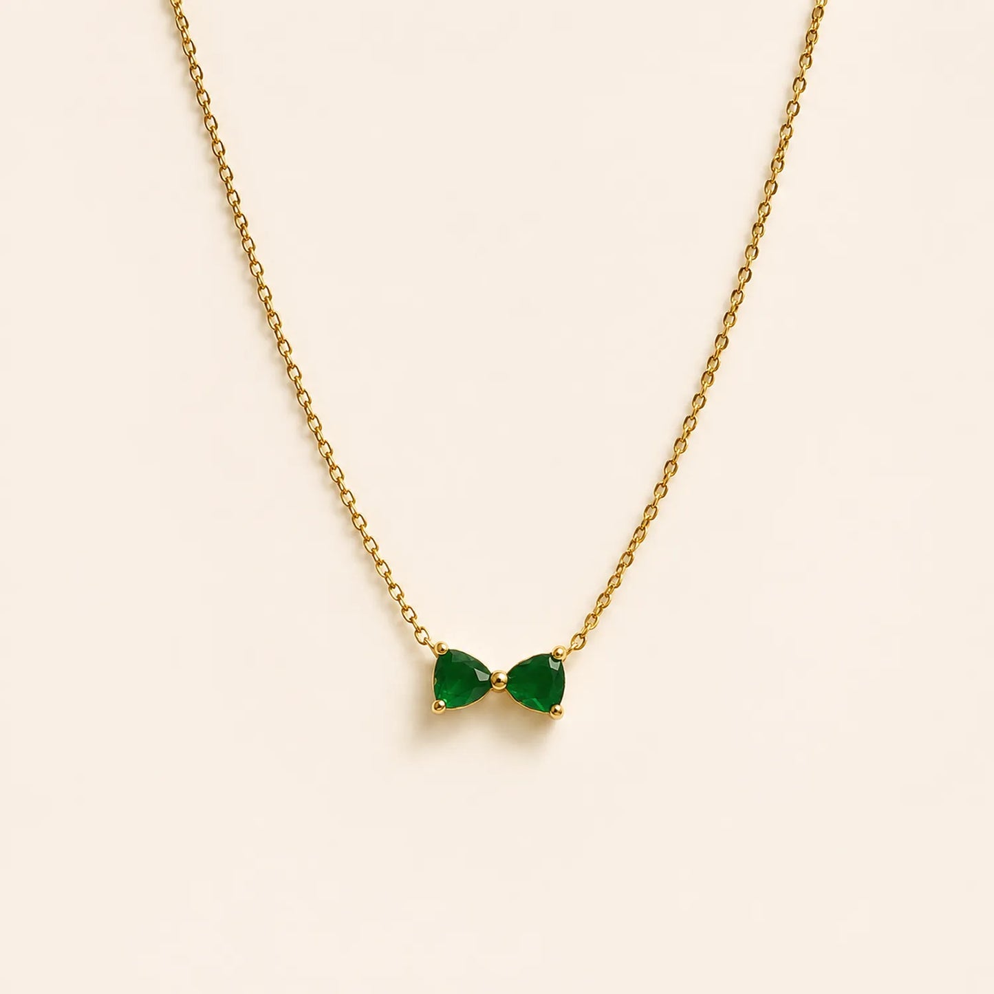 Minimal Emerald Bow Necklace