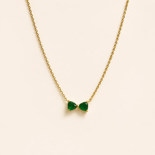 Minimal Emerald Bow Necklace