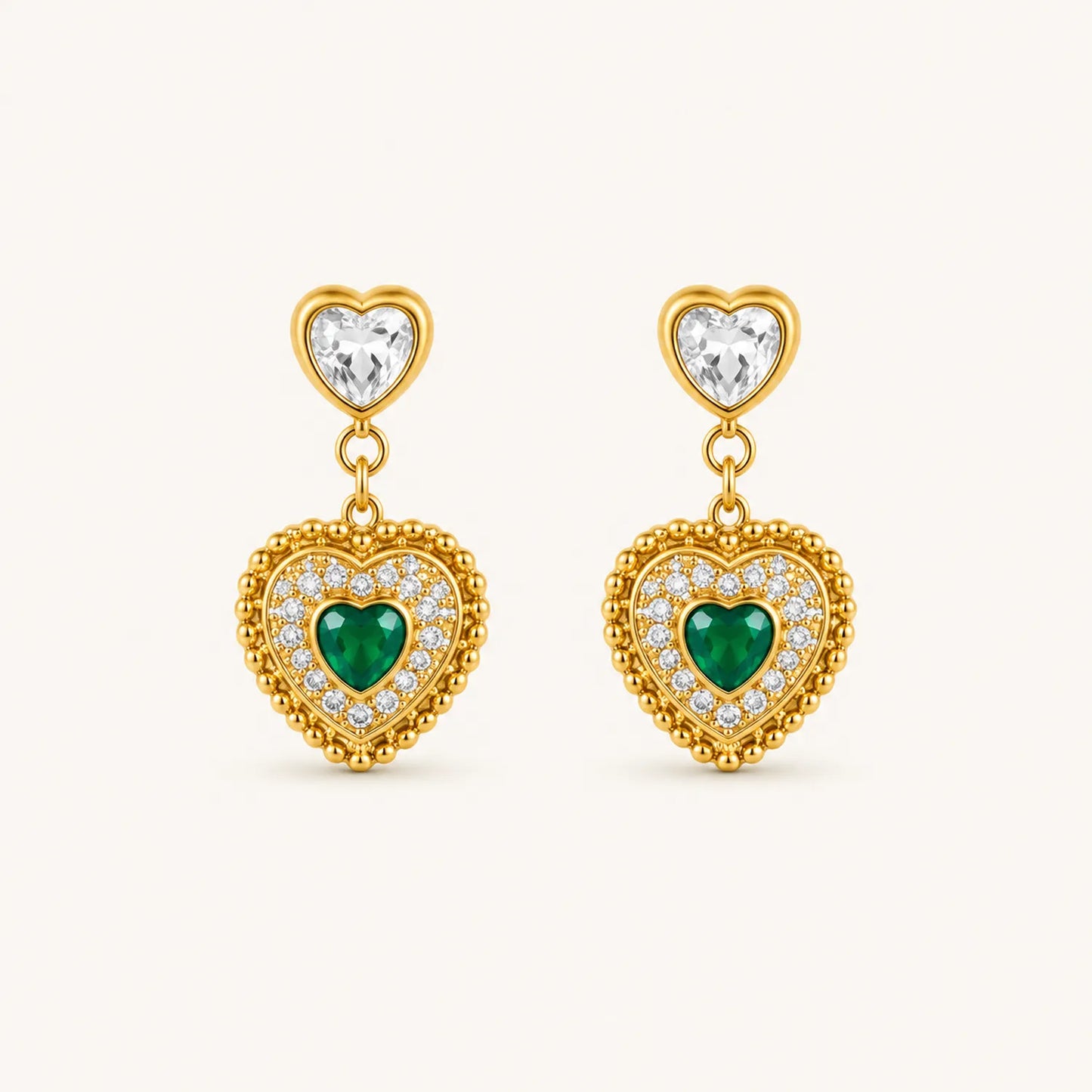 Emerald Heart Diamond Drop Earrings