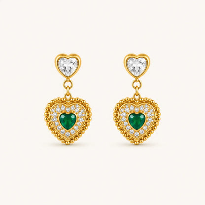 Emerald Heart Diamond Drop Earrings